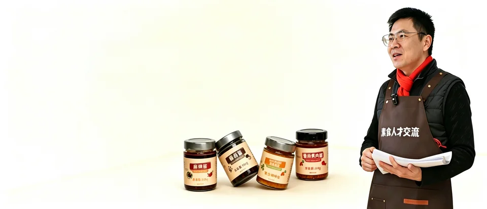 A vegetarian creator presenting four sauces from a private-label collaboration with Seleglu.